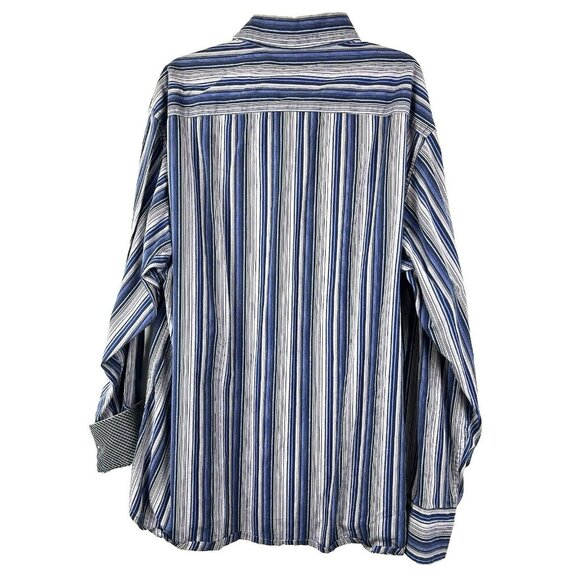 Robert Graham R&G London New York Mens XL Button Striped Shirt Flip Cuff Blue - Picture 5 of 7